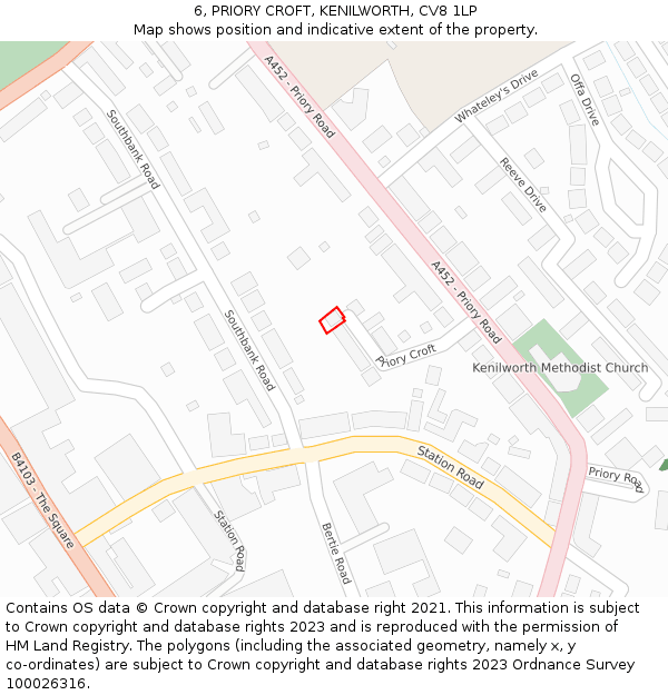 6, PRIORY CROFT, KENILWORTH, CV8 1LP: Location map and indicative extent of plot