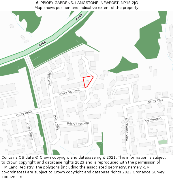 6, PRIORY GARDENS, LANGSTONE, NEWPORT, NP18 2JG: Location map and indicative extent of plot