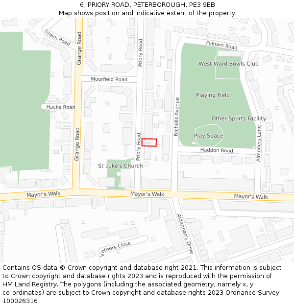 6, PRIORY ROAD, PETERBOROUGH, PE3 9EB: Location map and indicative extent of plot