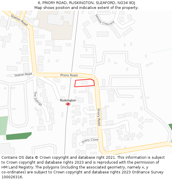 6, PRIORY ROAD, RUSKINGTON, SLEAFORD, NG34 9DJ: Location map and indicative extent of plot