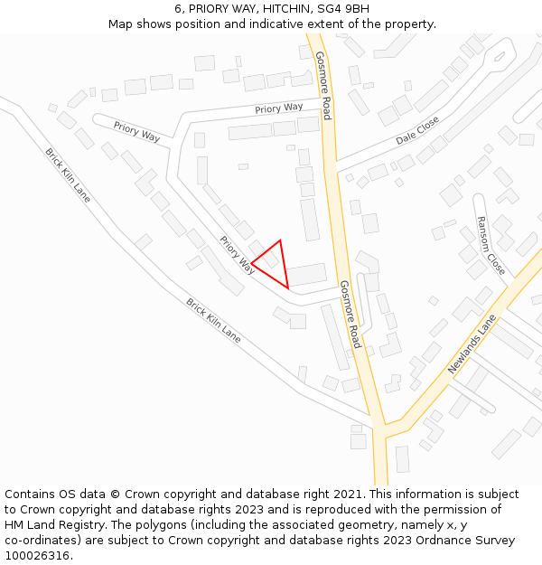 6, PRIORY WAY, HITCHIN, SG4 9BH: Location map and indicative extent of plot