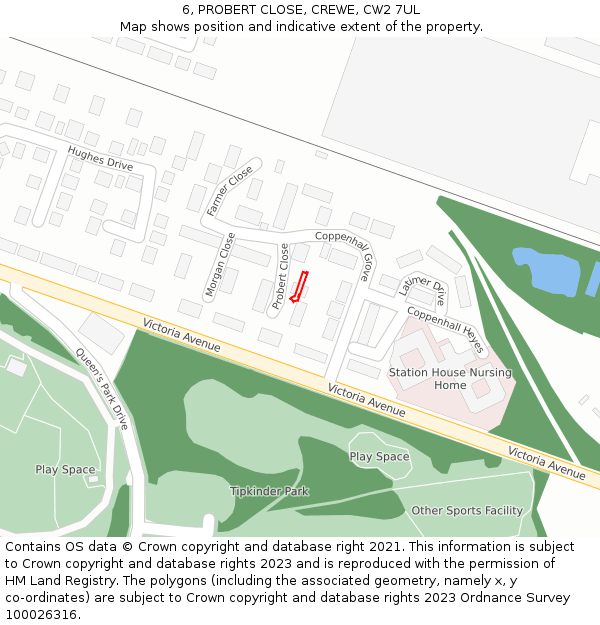 6, PROBERT CLOSE, CREWE, CW2 7UL: Location map and indicative extent of plot