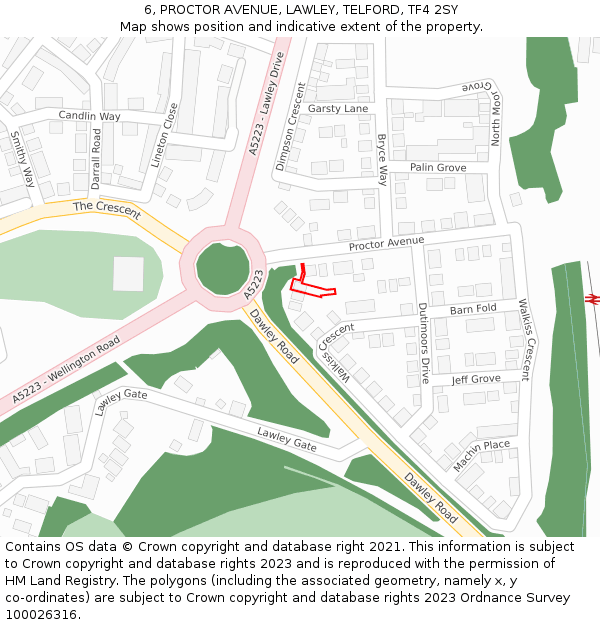 6, PROCTOR AVENUE, LAWLEY, TELFORD, TF4 2SY: Location map and indicative extent of plot