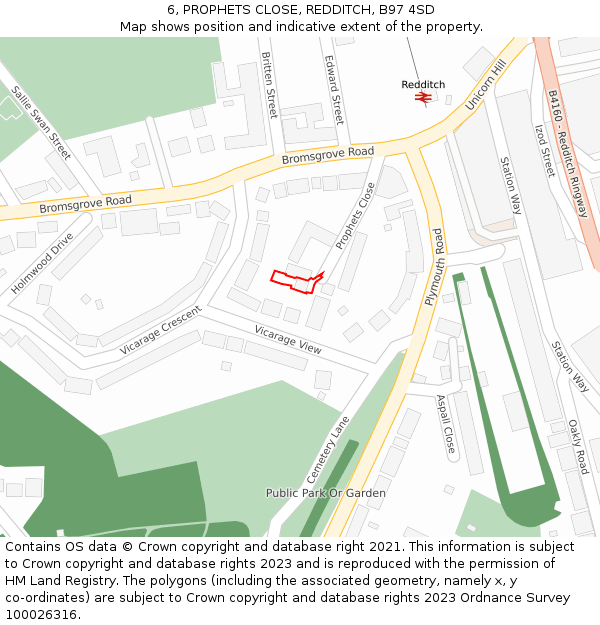 6, PROPHETS CLOSE, REDDITCH, B97 4SD: Location map and indicative extent of plot