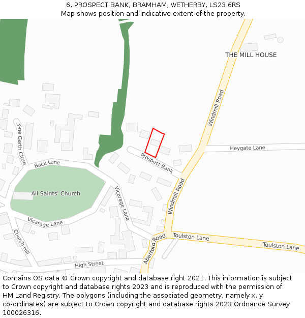 6, PROSPECT BANK, BRAMHAM, WETHERBY, LS23 6RS: Location map and indicative extent of plot