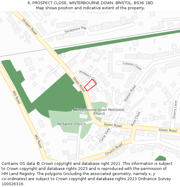 6, PROSPECT CLOSE, WINTERBOURNE DOWN, BRISTOL, BS36 1BD: Location map and indicative extent of plot