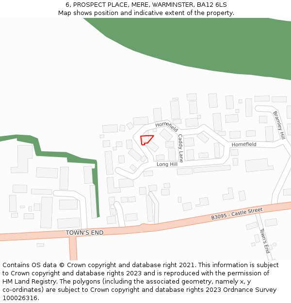 6, PROSPECT PLACE, MERE, WARMINSTER, BA12 6LS: Location map and indicative extent of plot