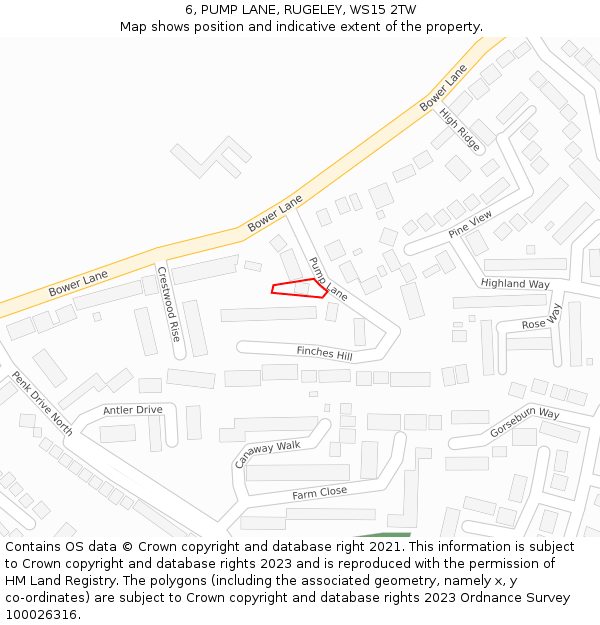 6, PUMP LANE, RUGELEY, WS15 2TW: Location map and indicative extent of plot