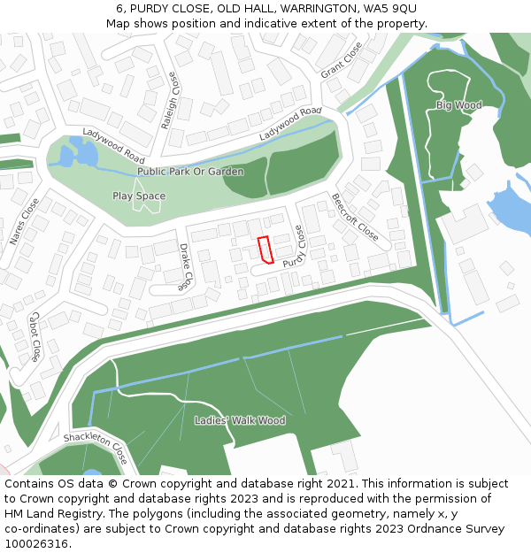 6, PURDY CLOSE, OLD HALL, WARRINGTON, WA5 9QU: Location map and indicative extent of plot