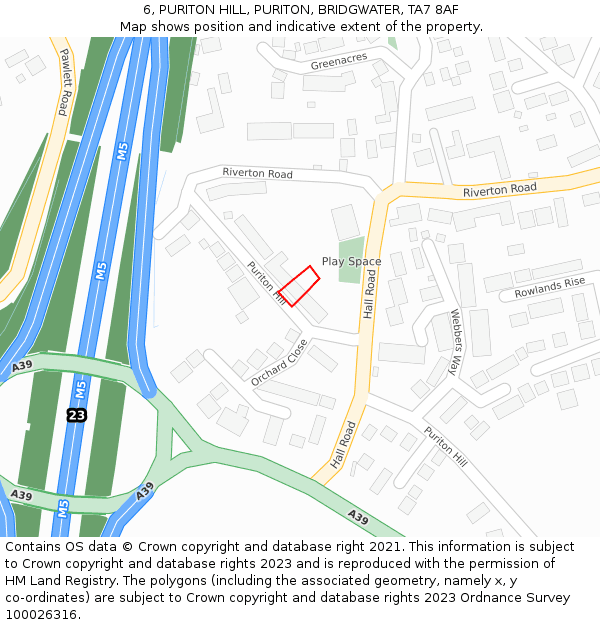 6, PURITON HILL, PURITON, BRIDGWATER, TA7 8AF: Location map and indicative extent of plot