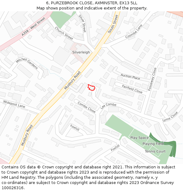 6, PURZEBROOK CLOSE, AXMINSTER, EX13 5LL: Location map and indicative extent of plot