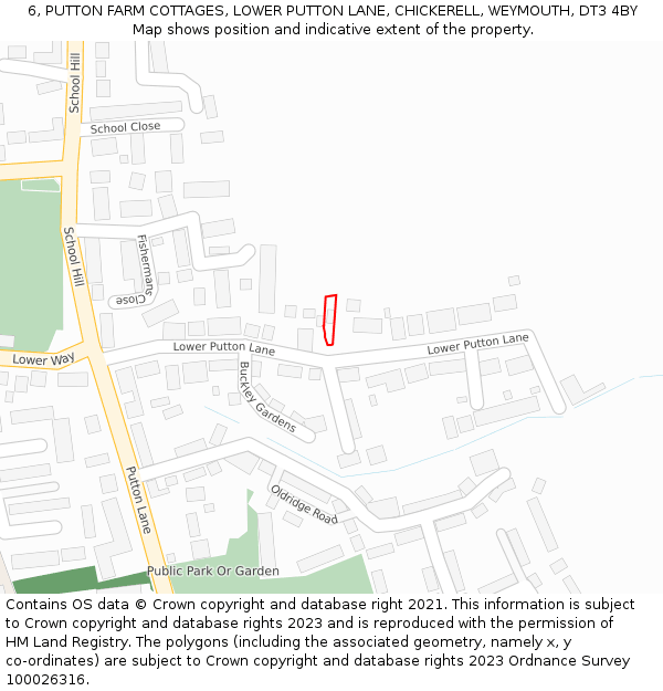 6, PUTTON FARM COTTAGES, LOWER PUTTON LANE, CHICKERELL, WEYMOUTH, DT3 4BY: Location map and indicative extent of plot