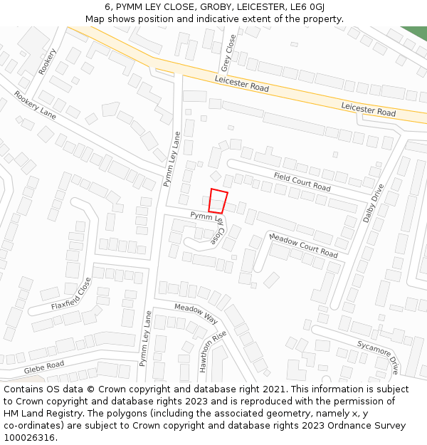 6, PYMM LEY CLOSE, GROBY, LEICESTER, LE6 0GJ: Location map and indicative extent of plot