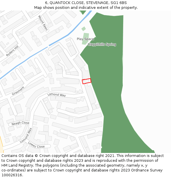 6, QUANTOCK CLOSE, STEVENAGE, SG1 6BS: Location map and indicative extent of plot