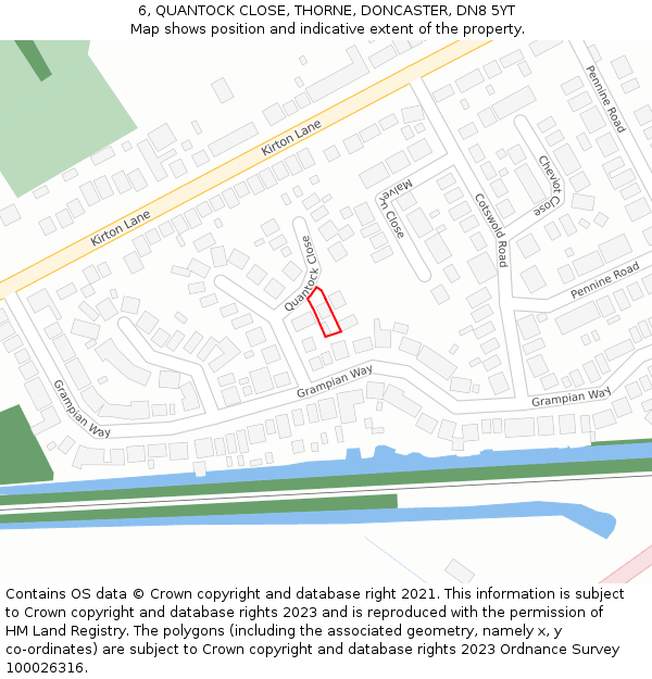 6, QUANTOCK CLOSE, THORNE, DONCASTER, DN8 5YT: Location map and indicative extent of plot