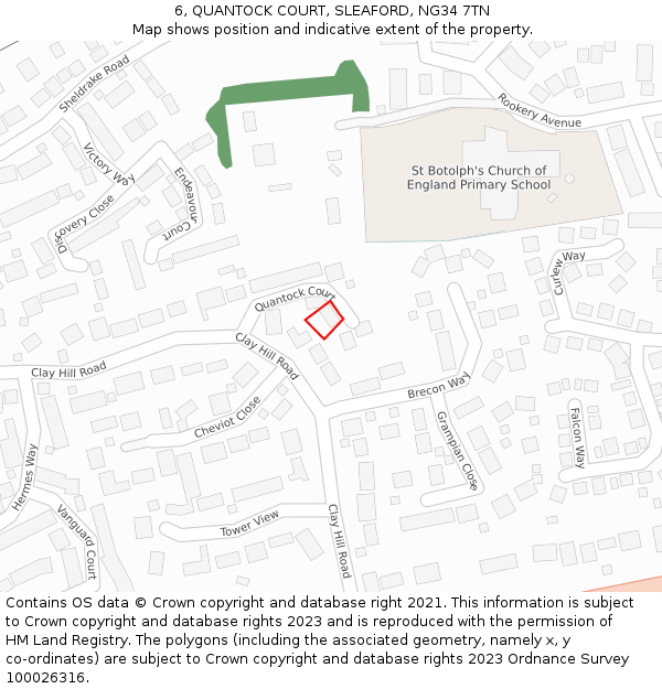 6, QUANTOCK COURT, SLEAFORD, NG34 7TN: Location map and indicative extent of plot