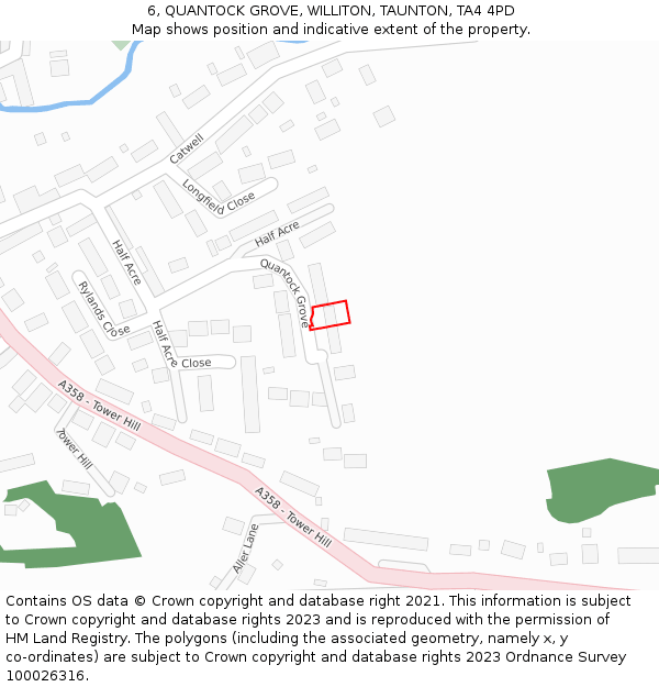 6, QUANTOCK GROVE, WILLITON, TAUNTON, TA4 4PD: Location map and indicative extent of plot