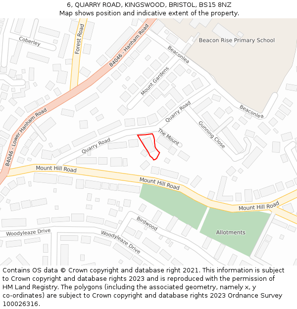 6, QUARRY ROAD, KINGSWOOD, BRISTOL, BS15 8NZ: Location map and indicative extent of plot