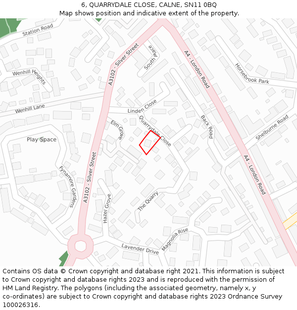 6, QUARRYDALE CLOSE, CALNE, SN11 0BQ: Location map and indicative extent of plot