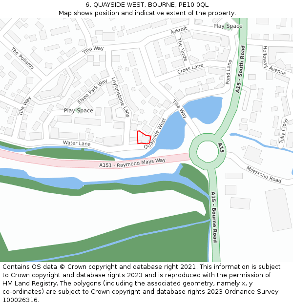 6, QUAYSIDE WEST, BOURNE, PE10 0QL: Location map and indicative extent of plot