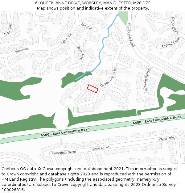 6, QUEEN ANNE DRIVE, WORSLEY, MANCHESTER, M28 1ZF: Location map and indicative extent of plot