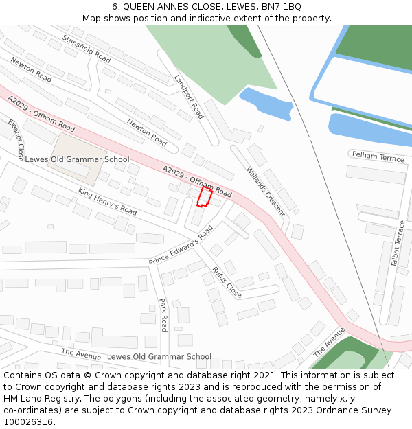 6, QUEEN ANNES CLOSE, LEWES, BN7 1BQ: Location map and indicative extent of plot