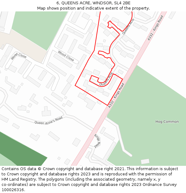 6, QUEENS ACRE, WINDSOR, SL4 2BE: Location map and indicative extent of plot