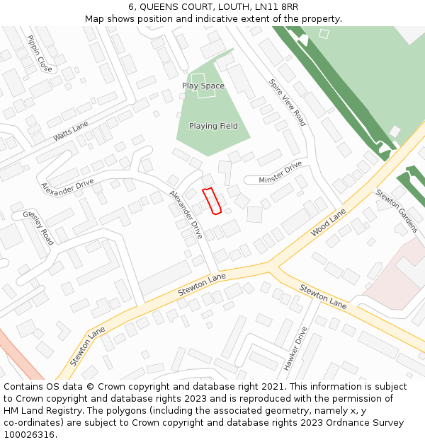 6, QUEENS COURT, LOUTH, LN11 8RR: Location map and indicative extent of plot