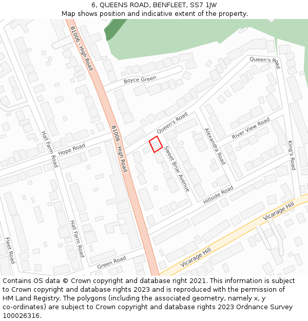 6, QUEENS ROAD, BENFLEET, SS7 1JW: Location map and indicative extent of plot