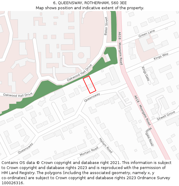6, QUEENSWAY, ROTHERHAM, S60 3EE: Location map and indicative extent of plot