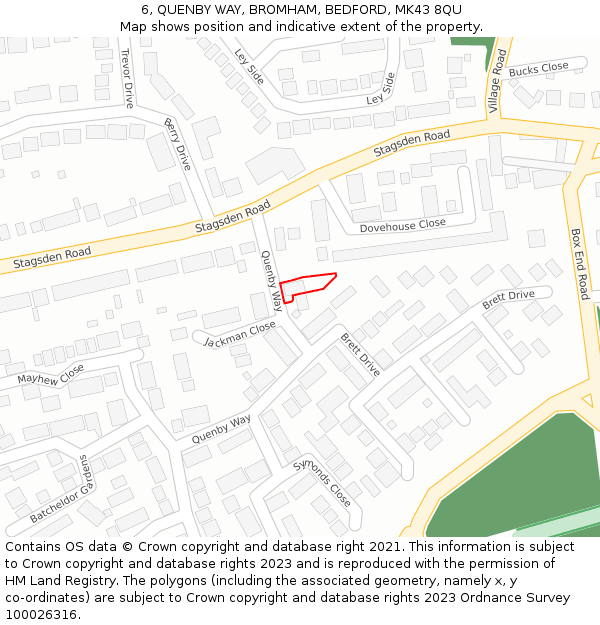 6, QUENBY WAY, BROMHAM, BEDFORD, MK43 8QU: Location map and indicative extent of plot