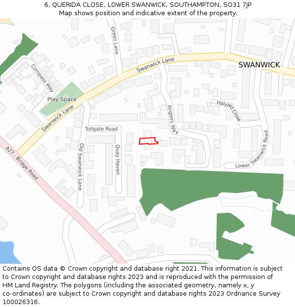 6, QUERIDA CLOSE, LOWER SWANWICK, SOUTHAMPTON, SO31 7JP: Location map and indicative extent of plot
