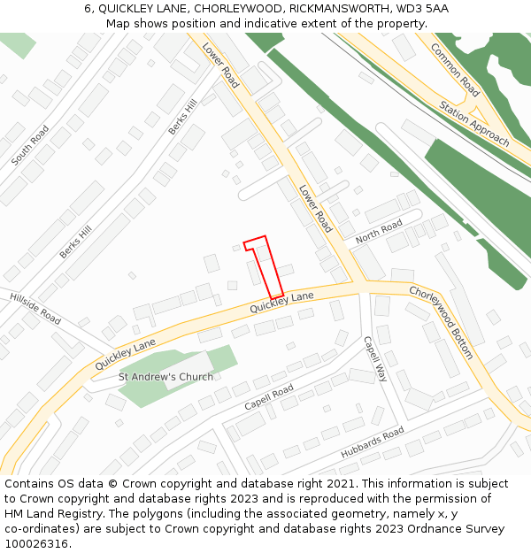 6, QUICKLEY LANE, CHORLEYWOOD, RICKMANSWORTH, WD3 5AA: Location map and indicative extent of plot