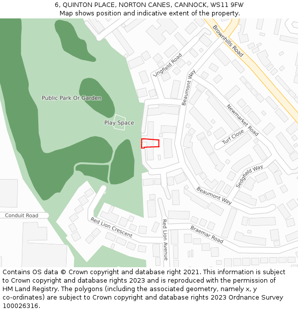 6, QUINTON PLACE, NORTON CANES, CANNOCK, WS11 9FW: Location map and indicative extent of plot