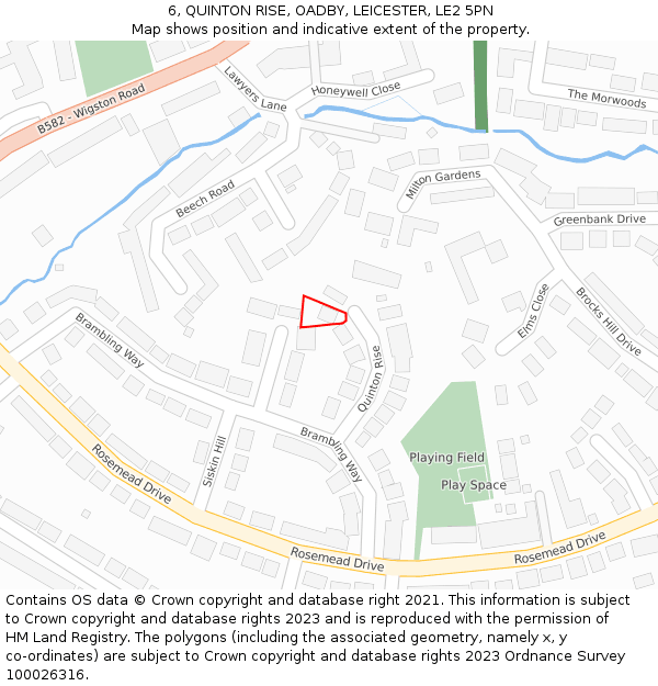 6, QUINTON RISE, OADBY, LEICESTER, LE2 5PN: Location map and indicative extent of plot