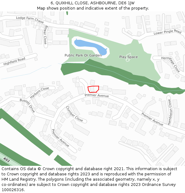 6, QUIXHILL CLOSE, ASHBOURNE, DE6 1JW: Location map and indicative extent of plot