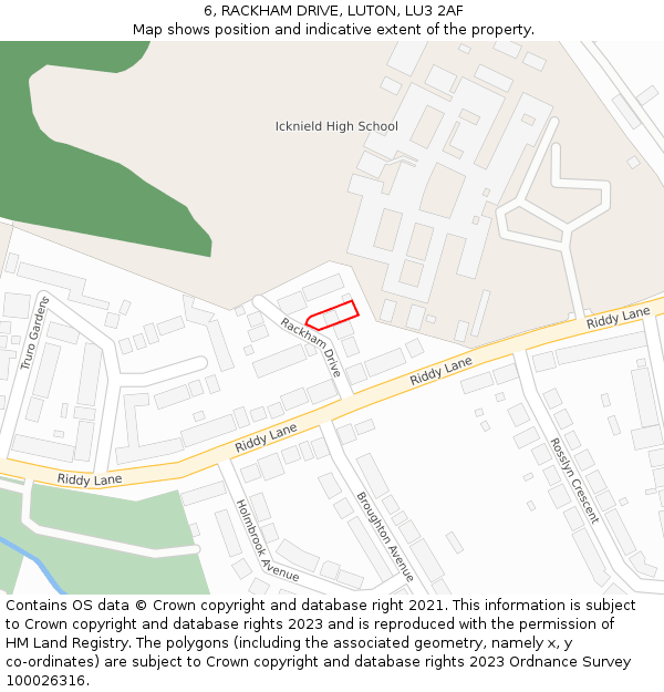 6, RACKHAM DRIVE, LUTON, LU3 2AF: Location map and indicative extent of plot