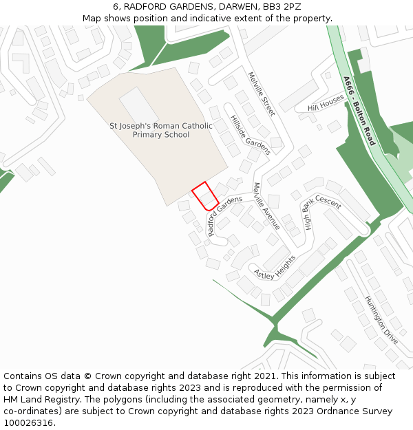 6, RADFORD GARDENS, DARWEN, BB3 2PZ: Location map and indicative extent of plot