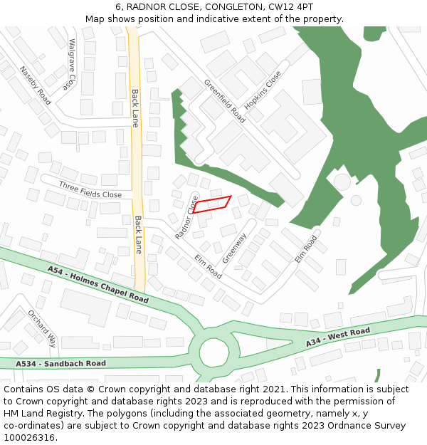 6, RADNOR CLOSE, CONGLETON, CW12 4PT: Location map and indicative extent of plot