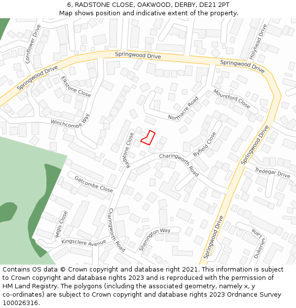 6, RADSTONE CLOSE, OAKWOOD, DERBY, DE21 2PT: Location map and indicative extent of plot