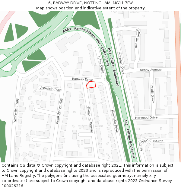 6, RADWAY DRIVE, NOTTINGHAM, NG11 7FW: Location map and indicative extent of plot