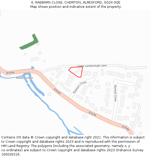 6, RAEBARN CLOSE, CHERITON, ALRESFORD, SO24 0QE: Location map and indicative extent of plot