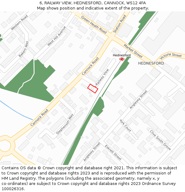 6, RAILWAY VIEW, HEDNESFORD, CANNOCK, WS12 4FA: Location map and indicative extent of plot