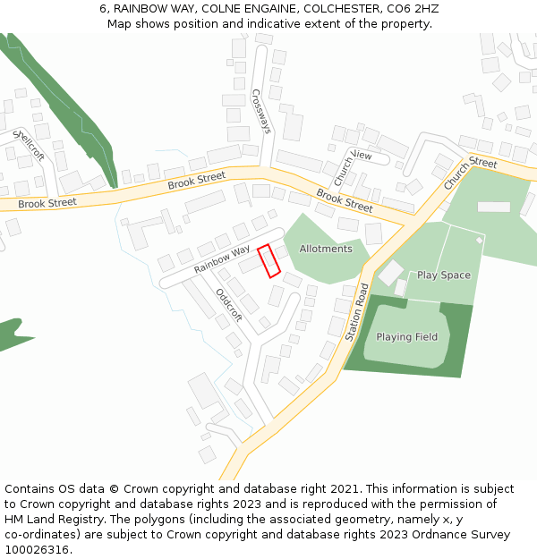 6, RAINBOW WAY, COLNE ENGAINE, COLCHESTER, CO6 2HZ: Location map and indicative extent of plot