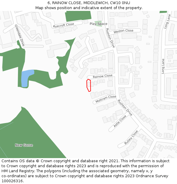 6, RAINOW CLOSE, MIDDLEWICH, CW10 0NU: Location map and indicative extent of plot