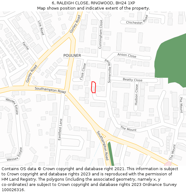 6, RALEIGH CLOSE, RINGWOOD, BH24 1XP: Location map and indicative extent of plot