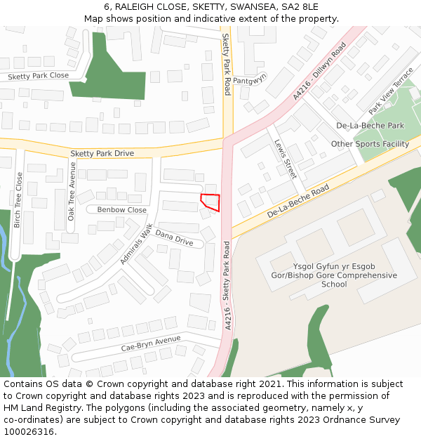 6, RALEIGH CLOSE, SKETTY, SWANSEA, SA2 8LE: Location map and indicative extent of plot