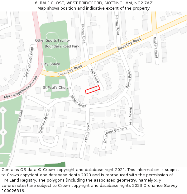 6, RALF CLOSE, WEST BRIDGFORD, NOTTINGHAM, NG2 7AZ: Location map and indicative extent of plot