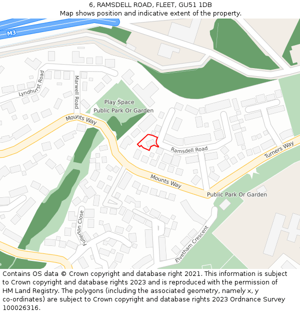 6, RAMSDELL ROAD, FLEET, GU51 1DB: Location map and indicative extent of plot