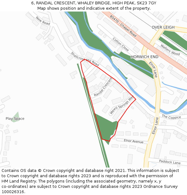 6, RANDAL CRESCENT, WHALEY BRIDGE, HIGH PEAK, SK23 7GY: Location map and indicative extent of plot